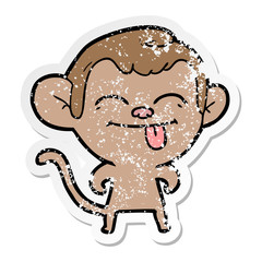 distressed sticker of a funny cartoon monkey