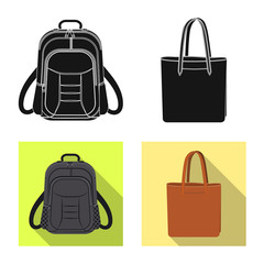 Vector illustration of suitcase and baggage symbol. Collection of suitcase and journey stock symbol for web.