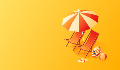 Vacation and travel concept. Umbrella, beach. Flat style vector illustration