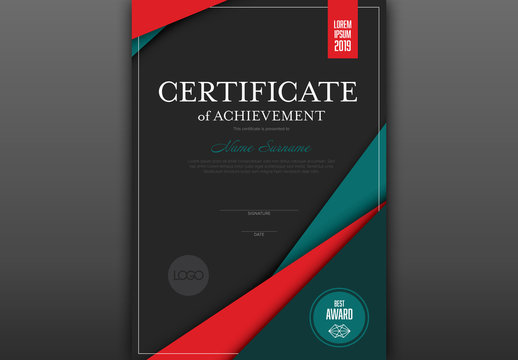 Award Certificate Layout with Red Accents