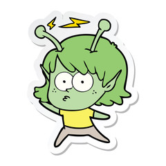sticker of a cartoon alien girl