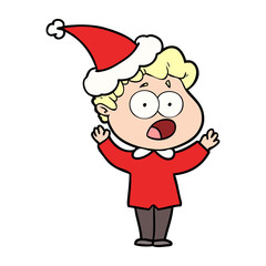 line drawing of a man gasping in surprise wearing santa hat