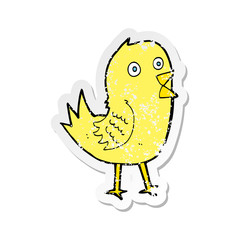 retro distressed sticker of a cartoon tweeting bird