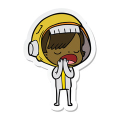 sticker of a cartoon astronaut woman explaining