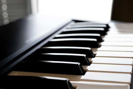 Piano notes on a keyboard piano with a clear background