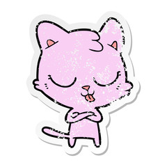distressed sticker of a cartoon cat