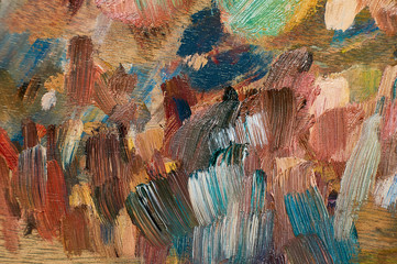 oil paint strokes on the palette close-up