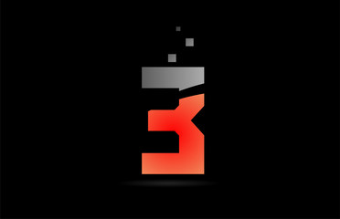 orange grey on black background number 3 for logo icon design