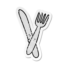 distressed sticker of a quirky hand drawn cartoon cutlery