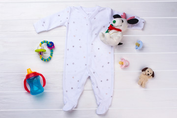 Toddler pajama clothes and toys.