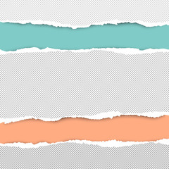 Torn squared white horizontal paper strips are on grey background with space for text. Vector illustration