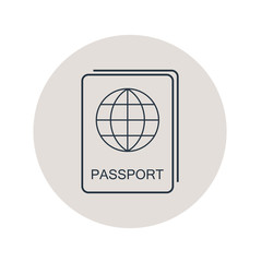 Icono plano lineal pasaporte en círculo color gris