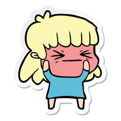 sticker of a cartoon angry girl