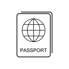 Icono plano lineal pasaporte en color negro