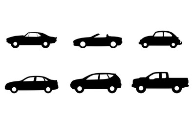 Set of car icons black isolated sign, symbol in flat style