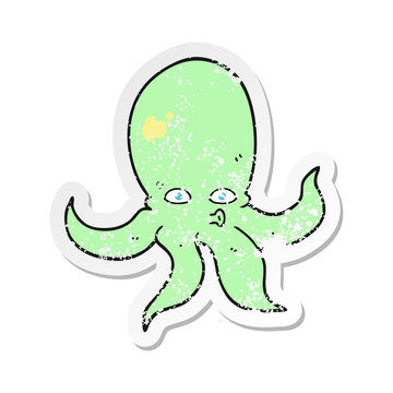 retro distressed sticker of a cartoon octopus