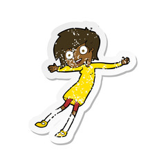retro distressed sticker of a cartoon crazy excited girl