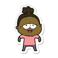 sticker of a cartoon happy old lady