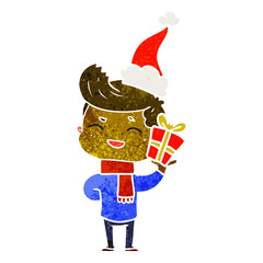 retro cartoon of a man laughing wearing santa hat