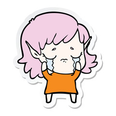 sticker of a cartoon crying elf girl