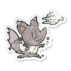 distressed sticker of a cartoon werewolf changing in moonlight