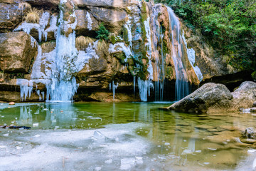 Fototapeta premium Frosty waterfall in the winter.