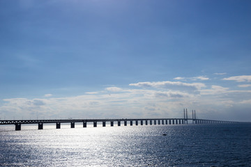 Fototapeta na wymiar View of Oresund bridge over the Baltic sea