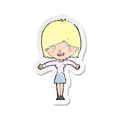 retro distressed sticker of a cartoon excited woman