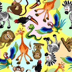 Wild Animals Cartoon Cute and Funny Characters Seamless Pattern Vector illustration