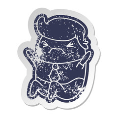 distressed old sticker of a kawaii business man