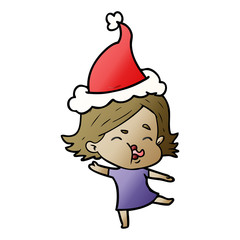 gradient cartoon of a girl pulling face wearing santa hat