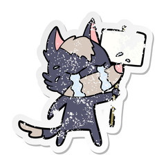 distressed sticker of a cartoon crying wolf