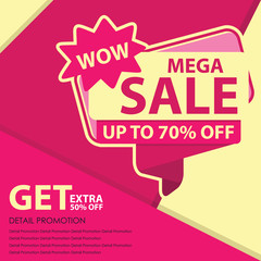 Wow Mega Sale Banner Template. Discount Up to 50%. Vector Template Poster Sale Promotion.
