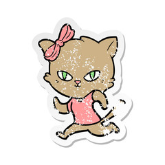 Obraz na płótnie Canvas distressed sticker of a cute cartoon cat jogging