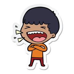 sticker of a cartoon laughing man