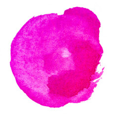 Abstract watercolor spot on white textured paper. Isolated. Hand-drawn background. Aquarelle brush stains on paper. For design, web, card, text, decoration, surfaces. Fuchsia color. Purple.