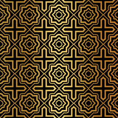 Luxury Pattern Of Abstract Geometric. Seamless Vector Illustration. For Design Greeting Cards, Backgrounds, Wallpaper, Interior Design. Tribal Ethnic Arabic, Fashion Decorative Ornament. Black gold