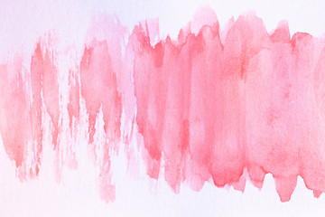 Abstract watercolor spot on white textured paper. Isolated. Hand-drawn background. Aquarelle brush stains on paper. For design, web, card, text, decoration, surfaces. Red color.