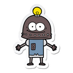 sticker of a happy carton robot with light bulb