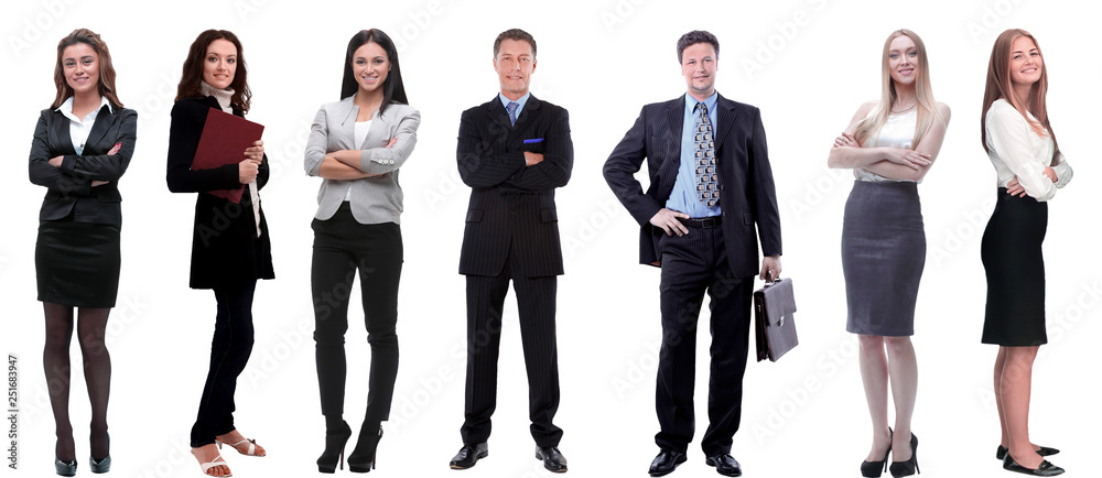 Sticker group of successful business people standing in a row.