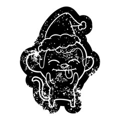 Fototapeta premium funny cartoon distressed icon of a monkey wearing santa hat