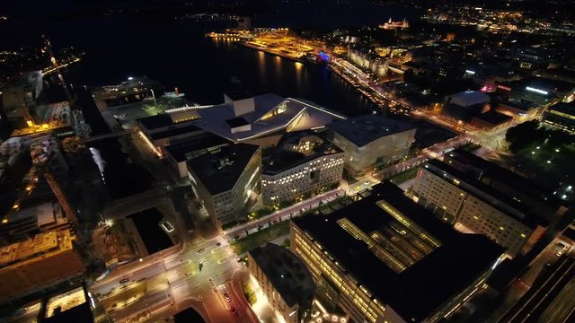 Aerial Norway Oslo June 2018 Night 15mm Wide Angle 4K Inspire 2 Prores  Aerial video of downtown Oslo in Norway at night with a wide angle lens.