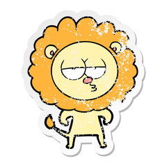 distressed sticker of a cartoon bored lion