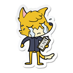 sticker of a crying business fox cartoon