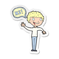 sticker of a cartoon boy saying hi