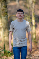 Teenage boy outside on a bright Spring day