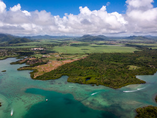 Mauritius aerial photo. Island with beautiful beaches. 2019