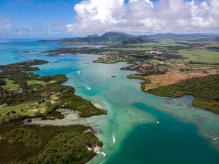 Fototapeta na wymiar Mauritius aerial photo. Island with beautiful beaches. 2019