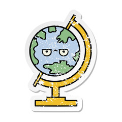 distressed sticker of a cute cartoon globe of the world