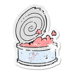 distressed sticker of a cartoon canned food